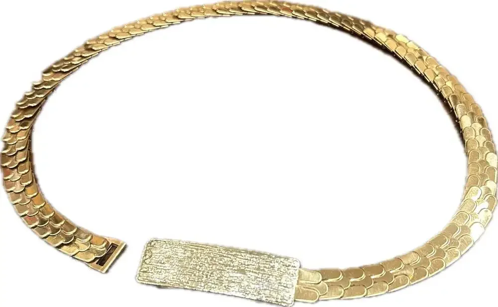 Vintage 1960s Gold Tone Fish Scale Segmented Stretch Belt w Bark Texture Clasp
